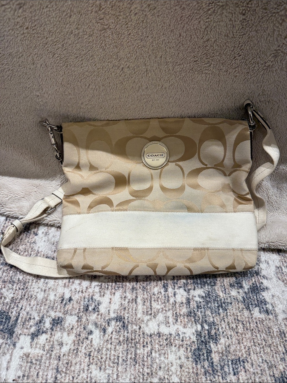 Coach Beige and Chalk Signature Crossbody Bag